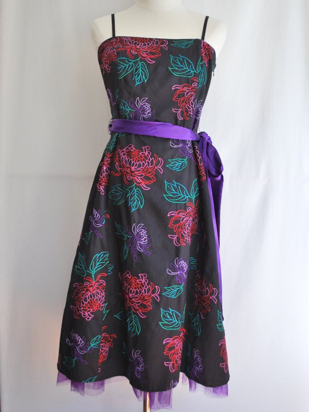 Debut Vintage Y2K Party Dress | Black and Purple Floral | UK 12